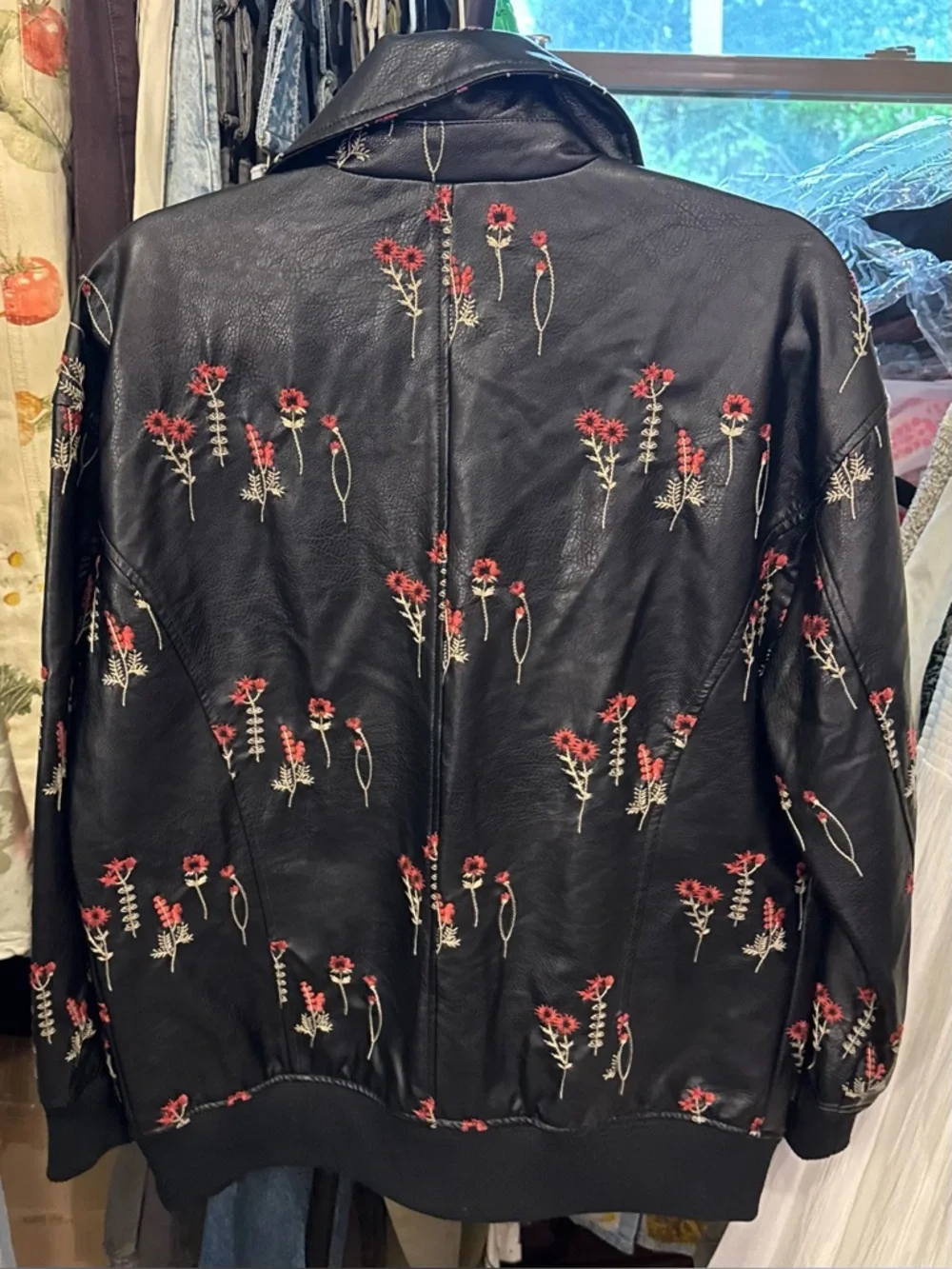 NWOT Anthropologie Maeve Faux Leather Floral-Embroidered Bomber Jacket - small - Picture 7 of 9